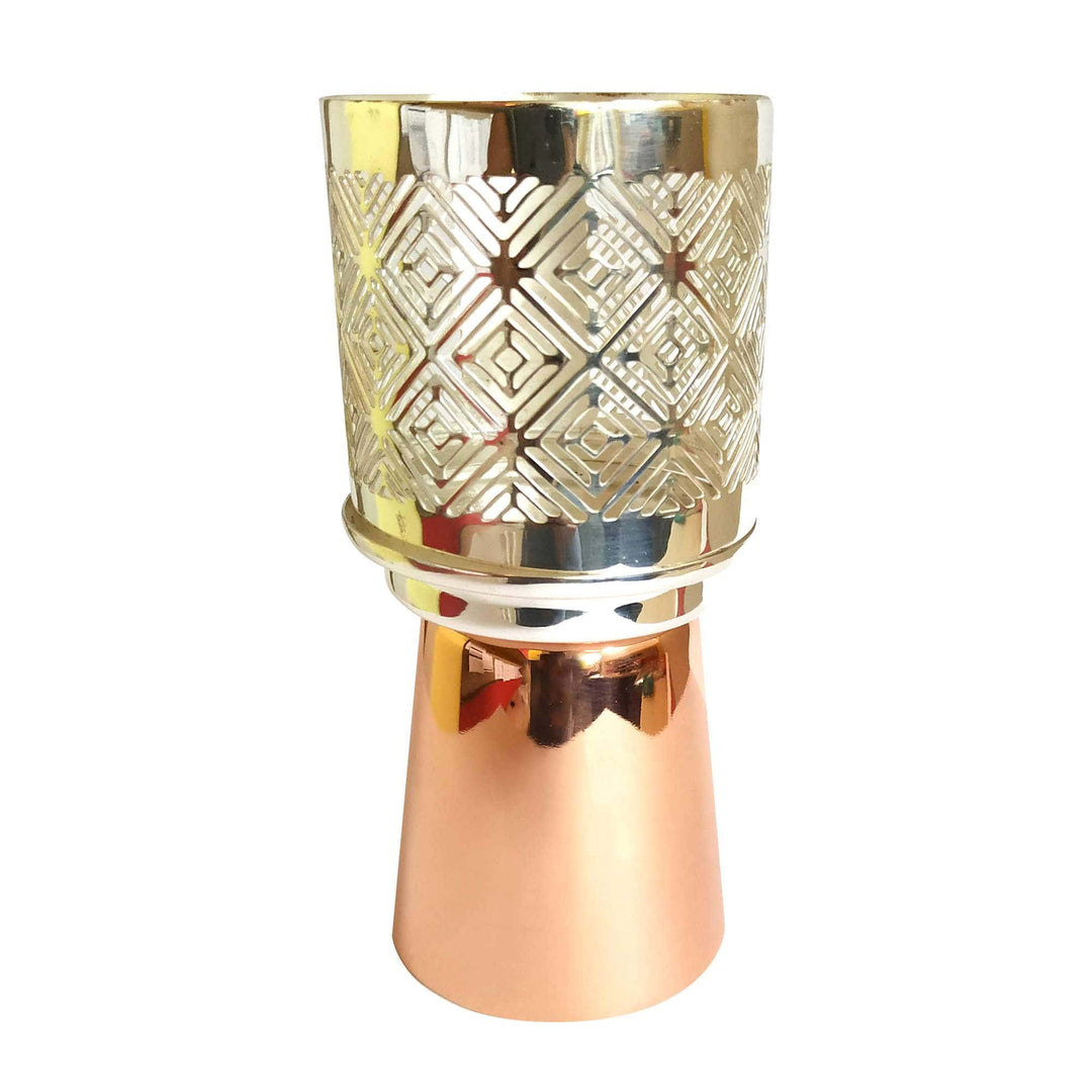 Votive Tower Signature is a silver votive rising in a tall, tapered silhouette - white background