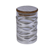 Graffiti Jar is a silver jar with a clear glass liner, wrapped in a band cut into a loose - white background