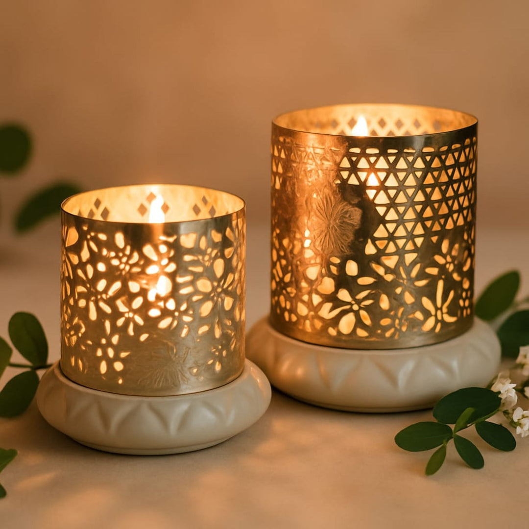 Flower Votive Pair Diwali Gift Set