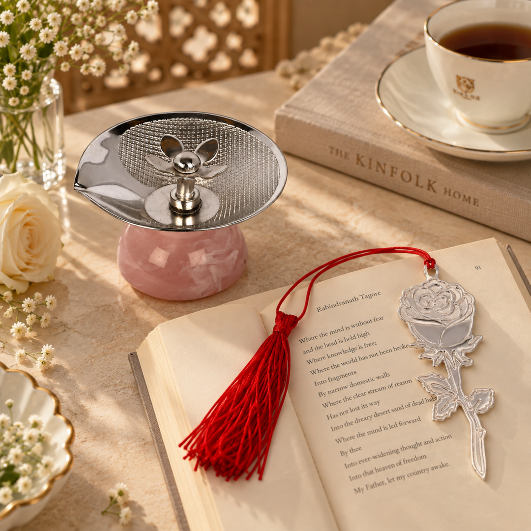 Roselight Diya and Rose Bookmark Diwali Gift Set