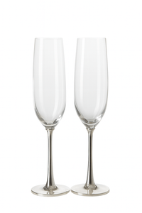 Luxe Wine Glass (Set of 2) pairs two silver wine glasses shaped like champagne flutes - white background