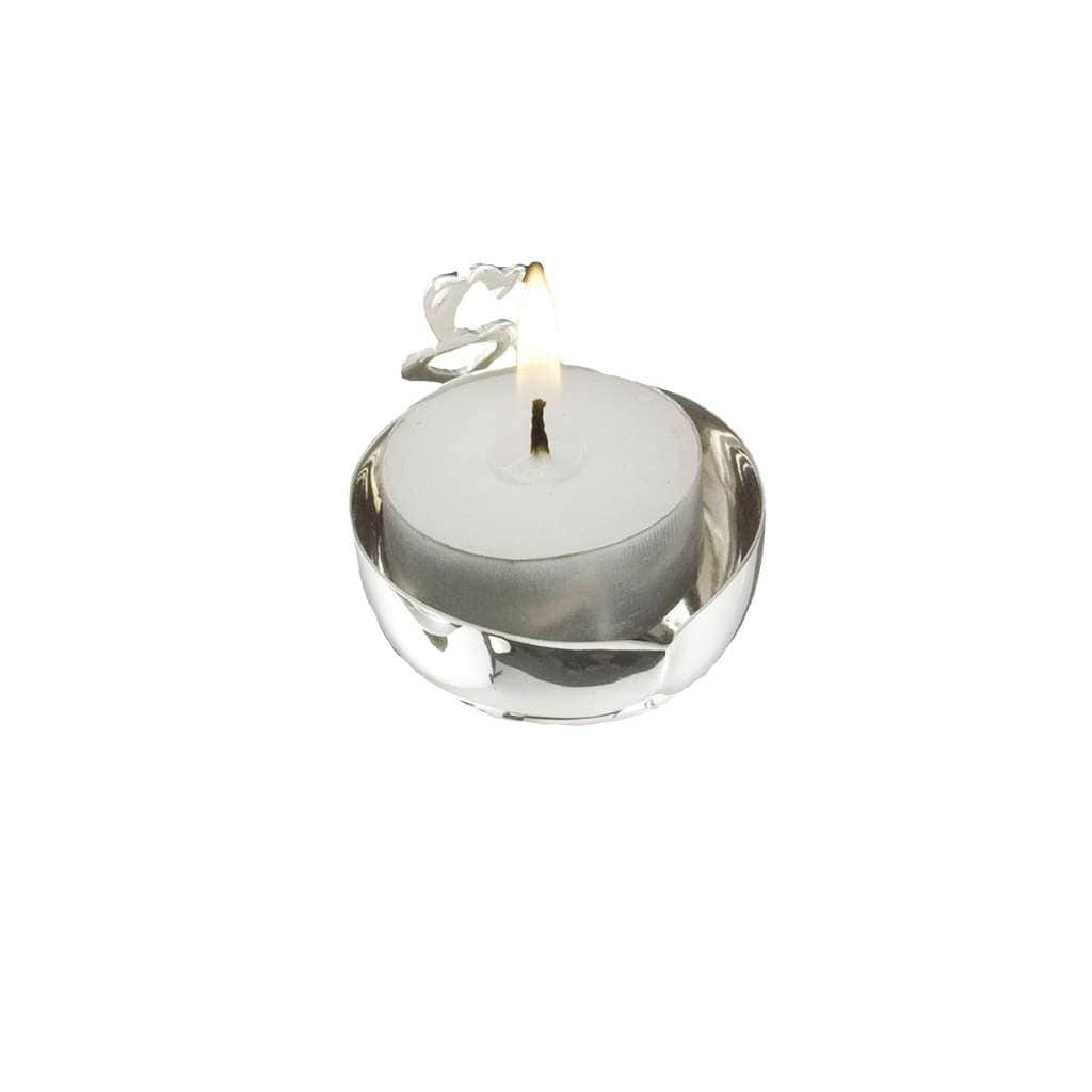 Diya Ganesh is a silver diya that keeps to a small, rounded wick cup - white background