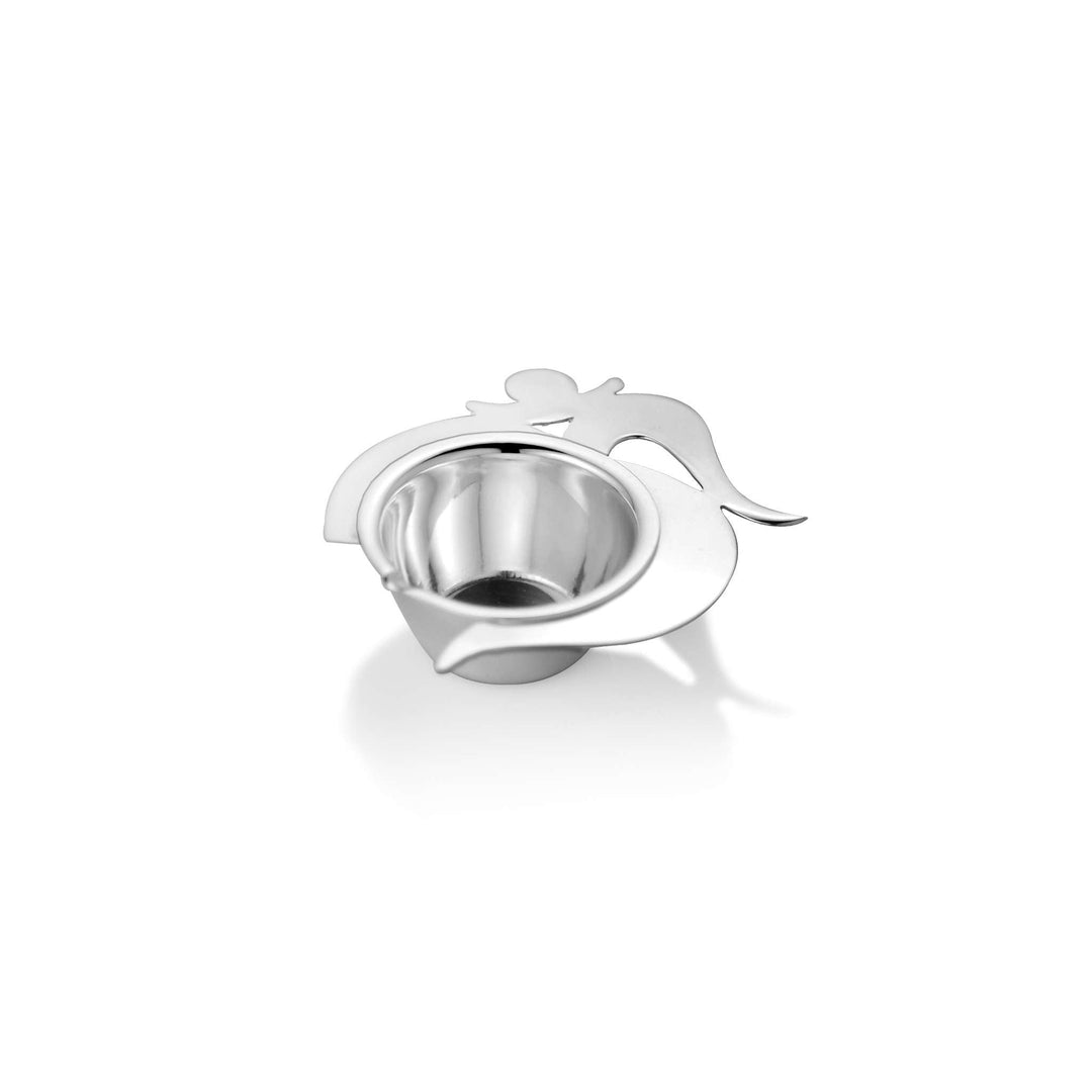 Diya Om curves a silver diya around the sacred Om symbol, its silhouette rising from a single pinched-spout oil cup - white background