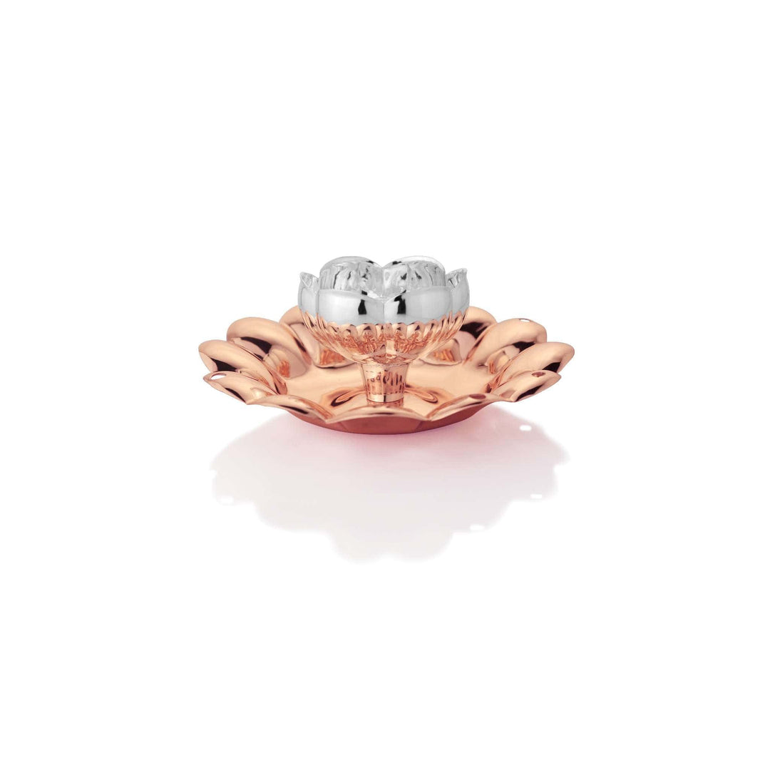 Diya Akhand Jyot is a silver diya shaped for the eternal flame lit through festive vigils - white background