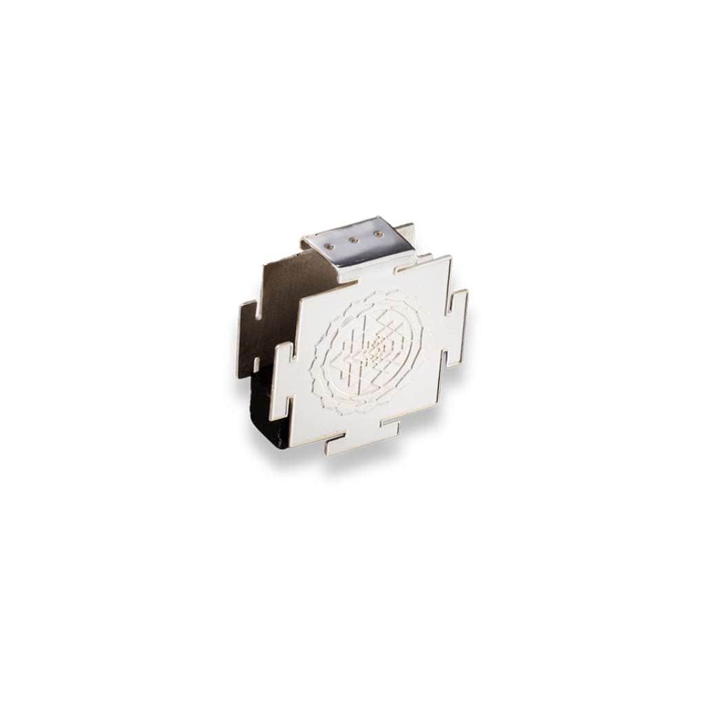 Incense Holder Shree Yantra is a silver incense holder that engraves the Shree Yantra, a geometric symbol used in meditation and worship - white background