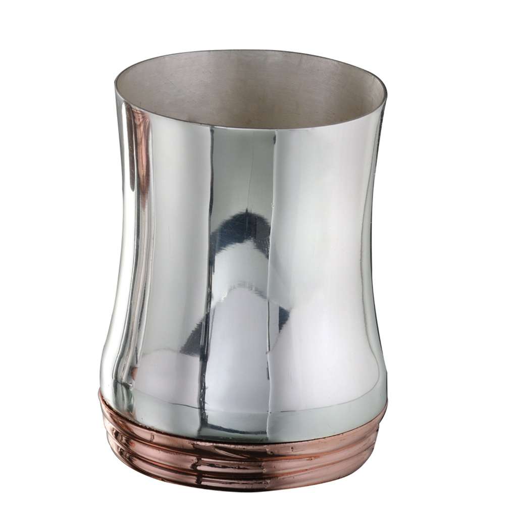 Glass Congo brings a sculpted, waisted silver tumbler to the bar cart, curving inward before flaring - white background