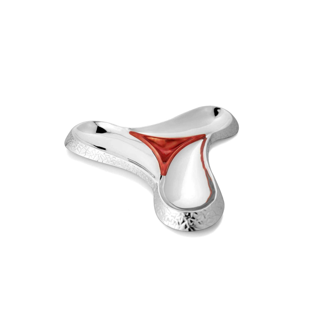 Bowl Chip And Dip Splash meets three curved sections at a central point on this silver chip and dip bowl, so dip, chips - white background