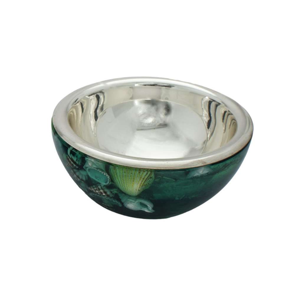 Bowl Ocean Green is a silver bowl with a polished rim and interior - white background