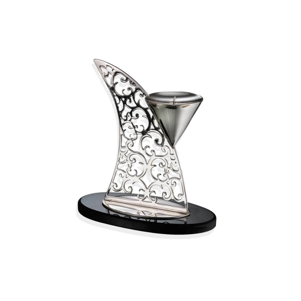 Candle Stand Cascade takes its shape from the curve of a sail, pairing a pierced silver scroll panel - white background