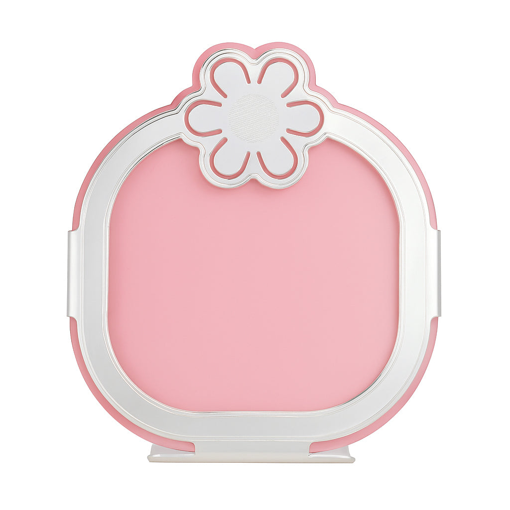 Baby Girl Flower Photoframe is a silver photoframe shaped for a nursery - white background
