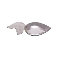 Pihoo Diya keeps a silver diya simple, a single leaf-shaped bowl with a small fern-leaf handle, sitting flat and steady on any surface - white background