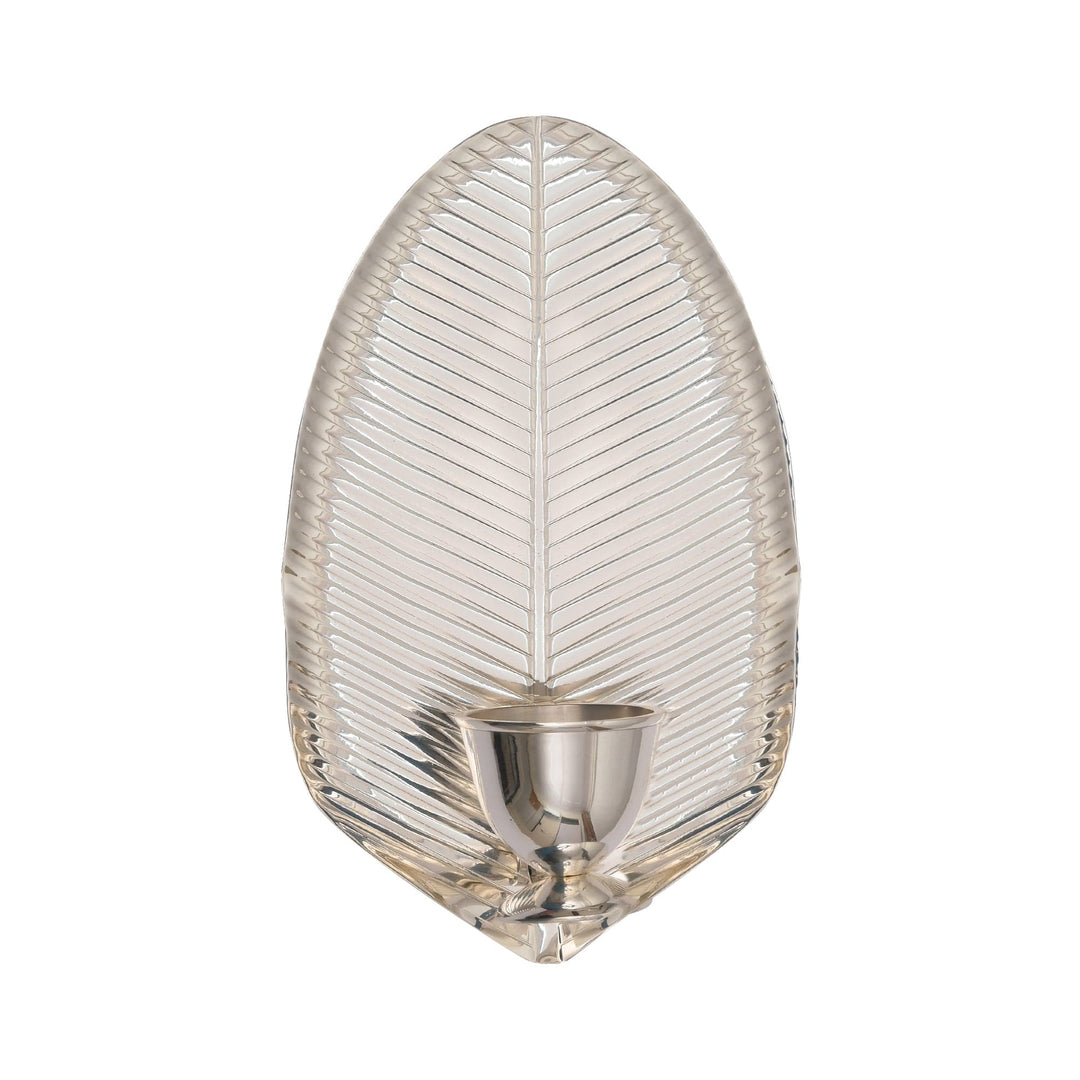 Left Wall Plate With Diya turns a silver diya into wall art - white background