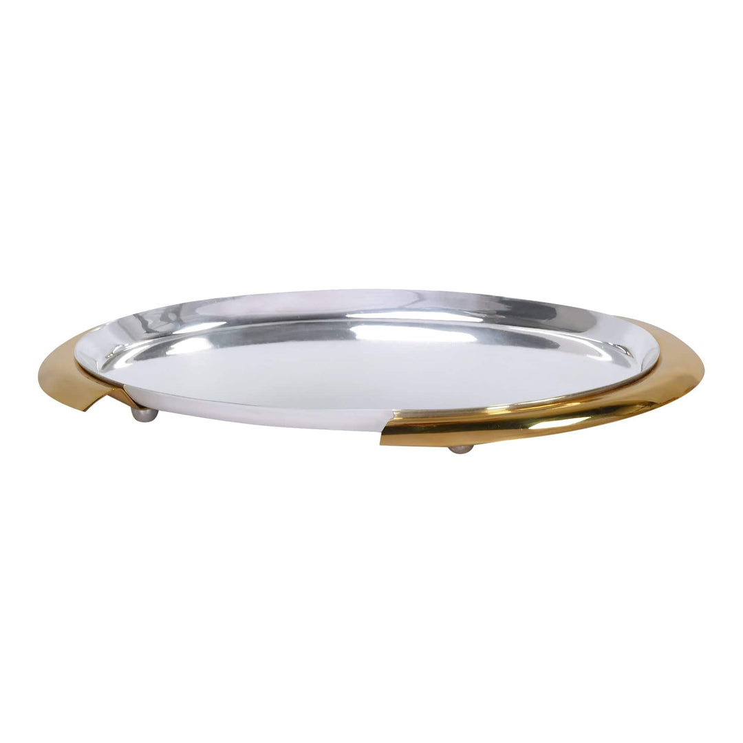 Tray Oval Dual Finish is a silver serving tray that pairs a mirror-polished centre with a warm - white background