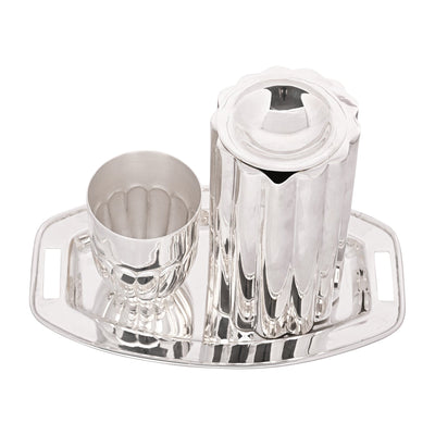 Episode Silver Silver Plated Jug Fluted With Glass And Tray