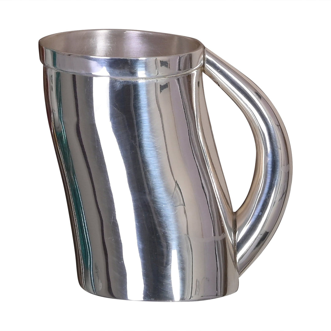 Beer Mug All Round is a silver mug with a fluted, slightly waisted body and a bold curved handle - white background