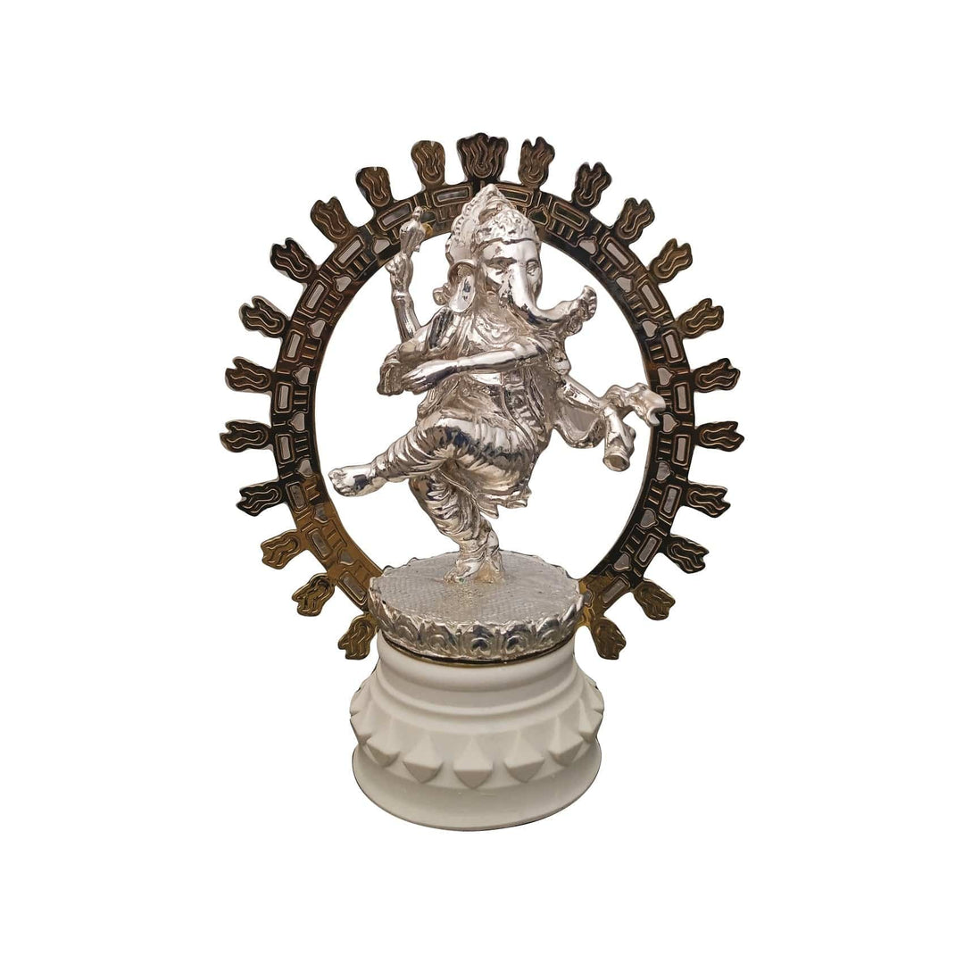 Ganesh Nataraja is a sterling silver Ganesha idol captured in the Nataraja dancing pose - white background