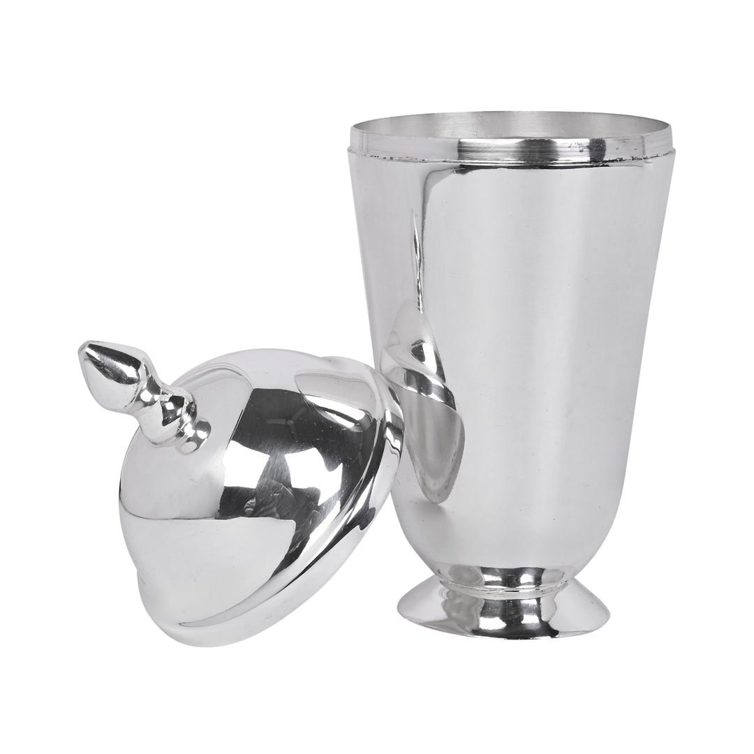 Jar Conical rises as a tall, tapering silver jar from a small footed base to a wide conical body, topped - white background