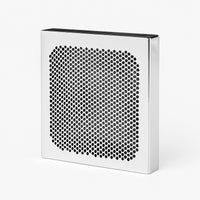Room Freshener Pomander is a silver pomander pierced with a dense honeycomb pattern across its slim panel - white background