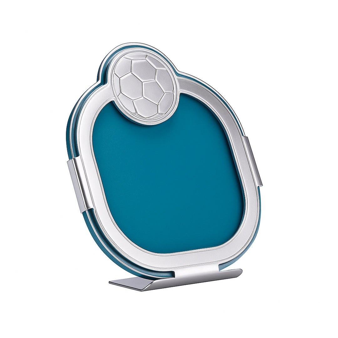 Baby Boy Ball Photoframe is a silver photoframe designed for a little sports fan - white background