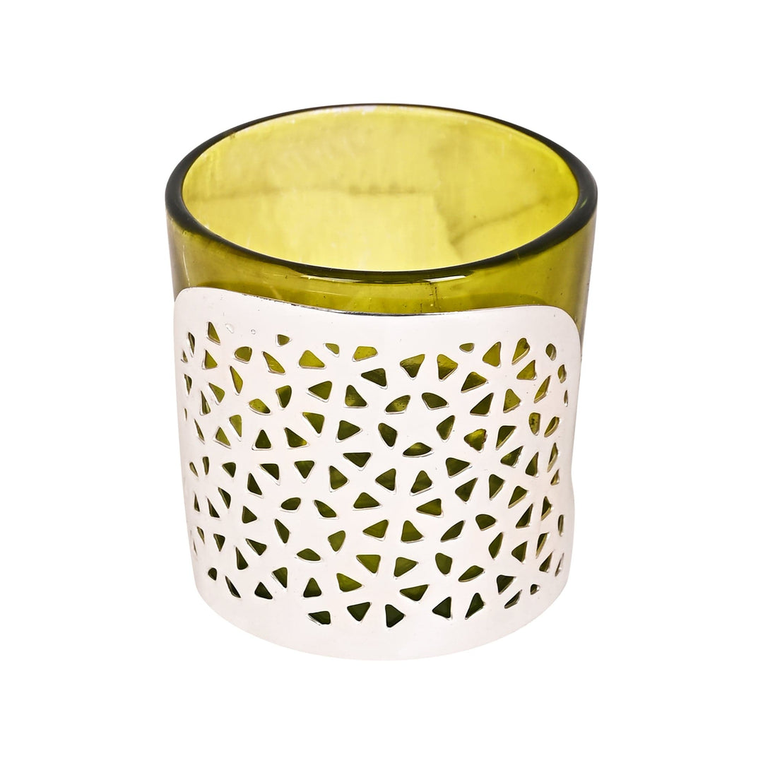 Glimmer Round Half Cut Votive cuts away one side of this silver candle stand – Small