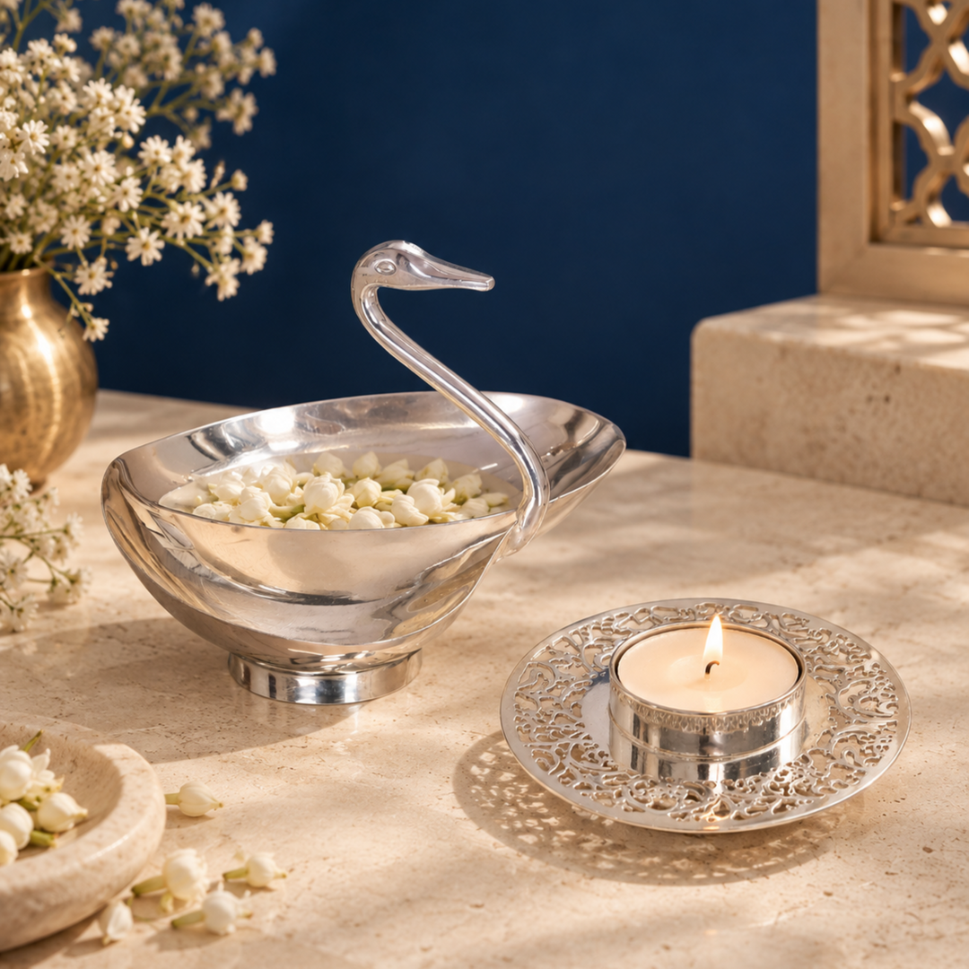 Heart Swan Bowl and Tealight Diwali Gift Set