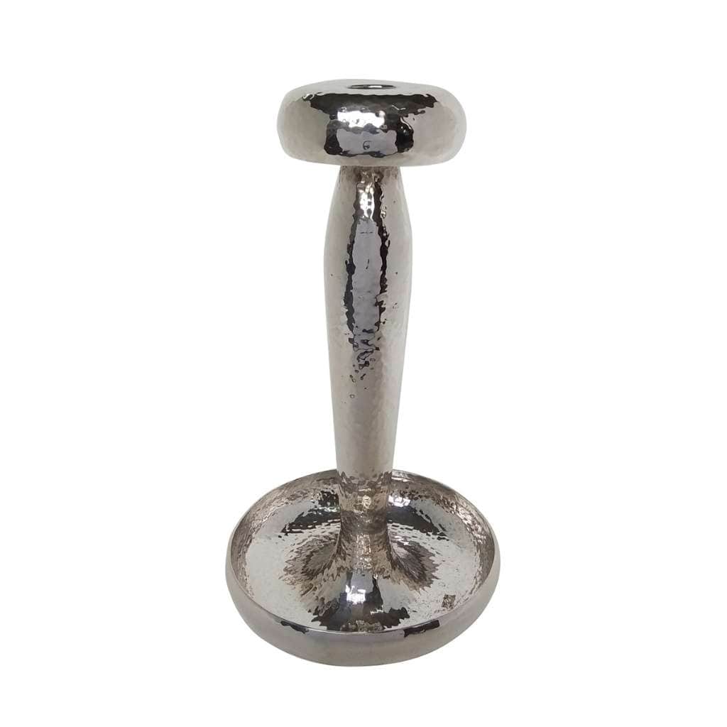 Candle Stand Rolled Pipe Hammered carries a genuine hammered texture across its rounded top, tapering stem, and wide oval base - white background