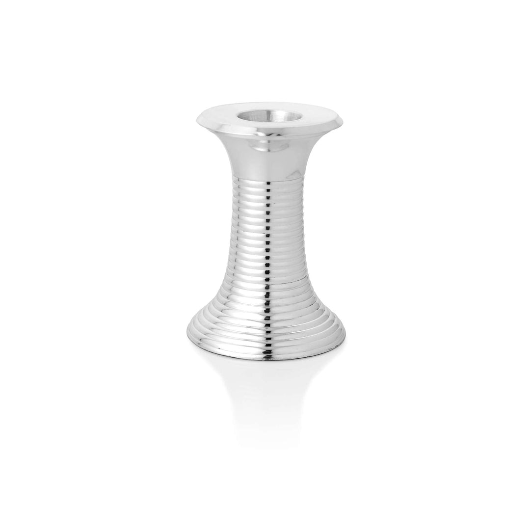 Candle Stand Rolled is a tapering hourglass silver candle stand ringed in fine rolled grooves from top to bottom – Small