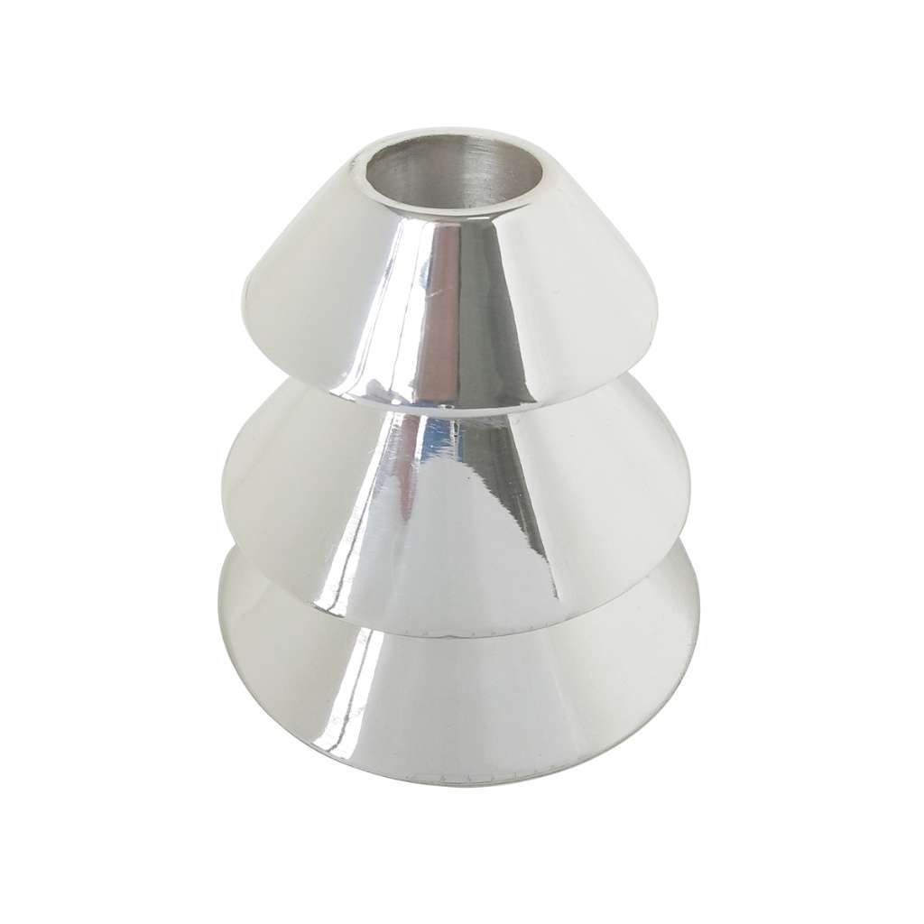 Candle Stand Tree stacks three tapering rings into one compact cone in this silver candle stand, holding a single taper with a clean - white background