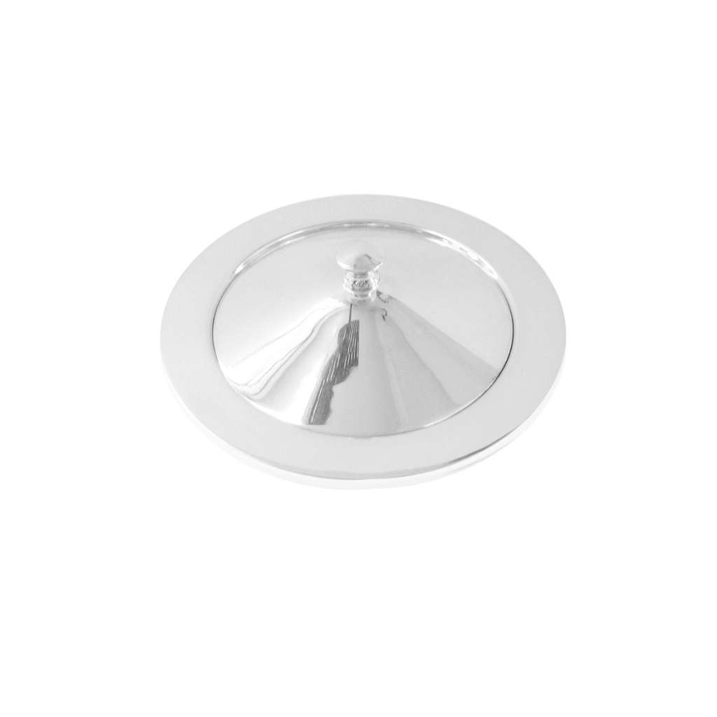 Butter Dish Round With Knife is a silver butter dish with a polished dome that lifts off a round base - white background