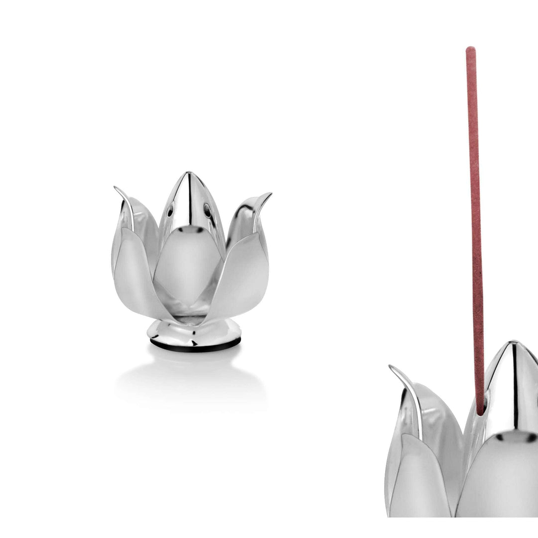 Incense Holder Lotus unfurls silver petals like an open lotus bloom, part of Episode&