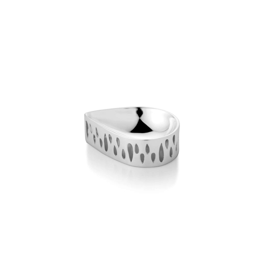 Diya Divine is a silver diya that keeps things simple, a single tall wick cup in a rounded teardrop shape - white background