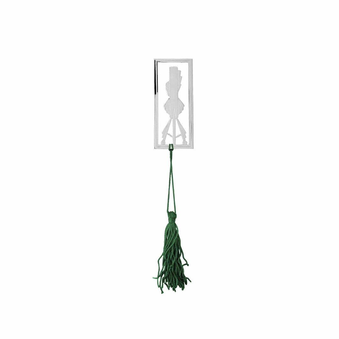 Bookmark Square Cut is a silver bookmark that holds a fan-shaped art deco motif at the centre of a rectangular frame, giving it a graphic - white background