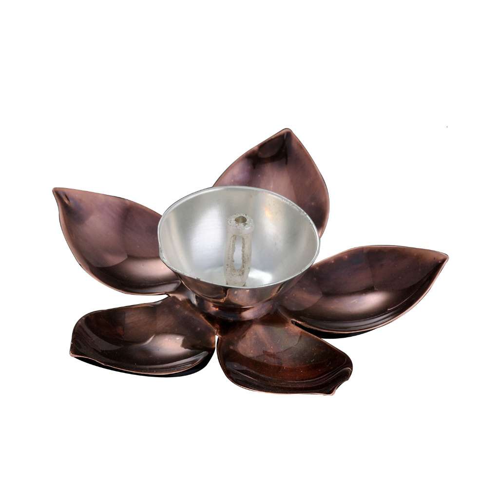 Diya Kansa Pushp shapes a silver diya like a blooming kansa pushp - white background