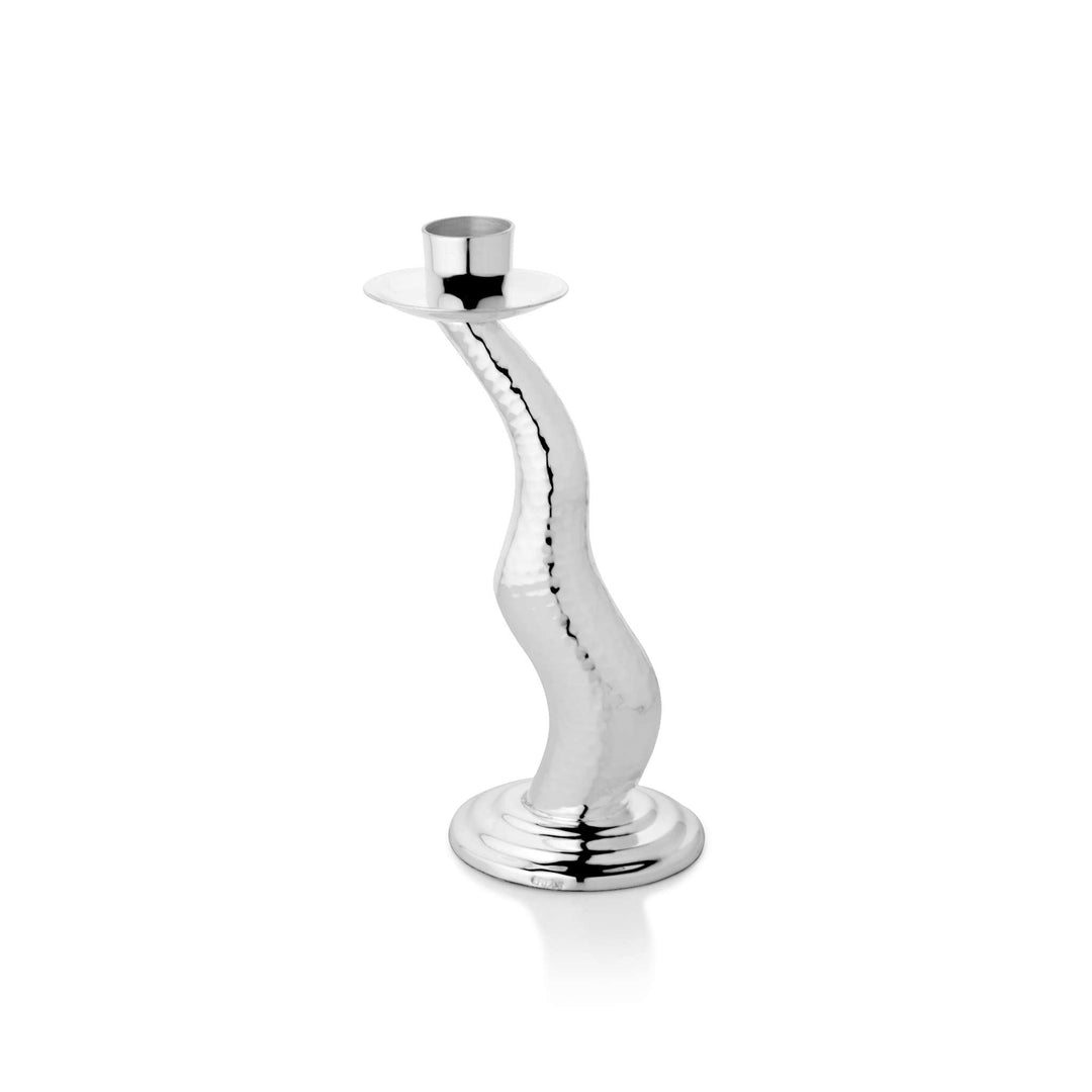 Candle Stand Horn is a silver candle stand that curves upward in a single sweeping line, favouring organic gesture over straight taper – Small