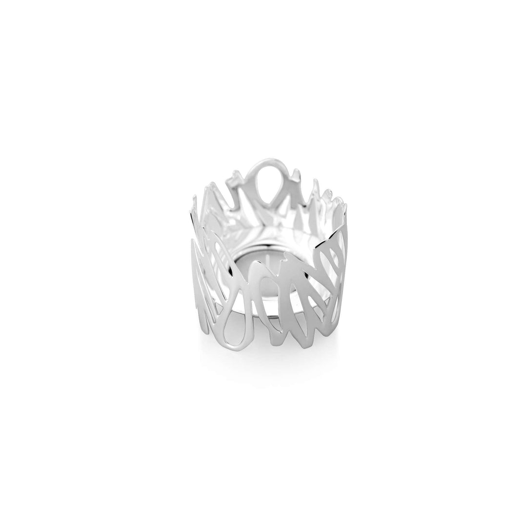 Tealights Holder Graffiti wraps a graffiti-style scribble pattern into a compact, votive-shaped silver tealight holder - white background
