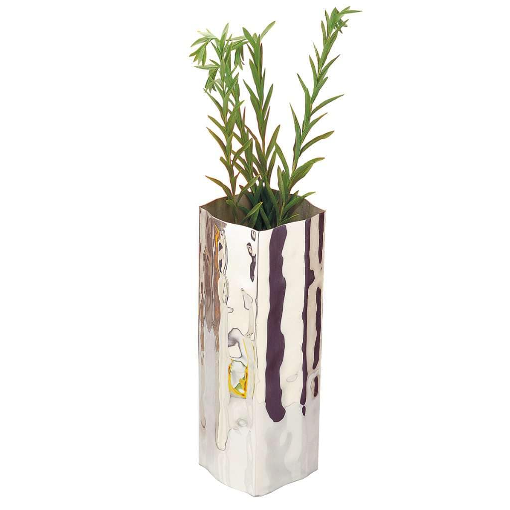 Flower Vase Square Pipe rises as a tall, square-column silver vase - white background