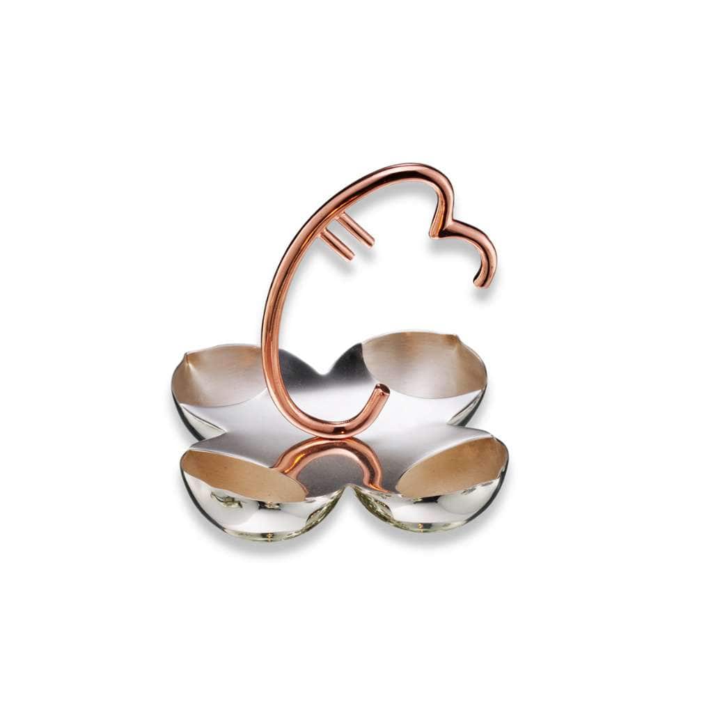 Diya 4 Light Ganesh is a silver diya that arranges four petal-shaped wick cups in a clover pattern - white background