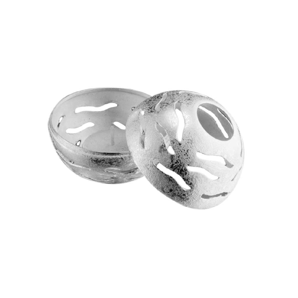 Tealights Holder Waves is a silver tea light holder shaped like a smooth sphere – Small