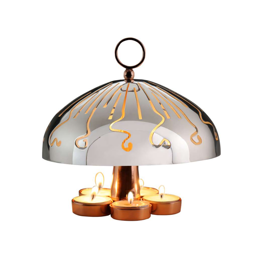 Tea Lights Holder Mushroom is a silver tealight holder shaped like a domed umbrella - white background
