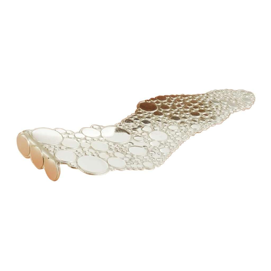 Bookmark Bubbles is a silver bookmark forming a cluster of overlapping circles and ovals - white background