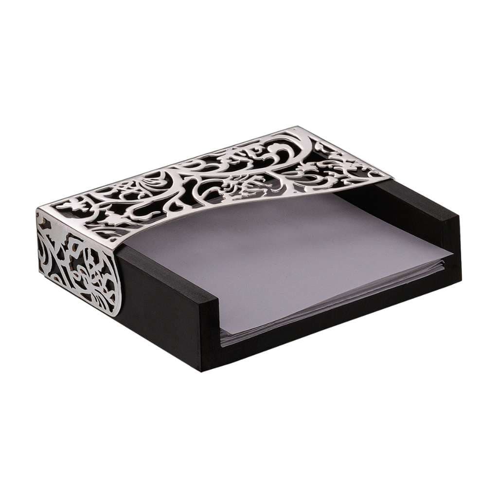 Memo Pad Tree Of Life cuts a dense scrolling vine pattern from the Tree of Life collection into this silver memo pad holder - white background