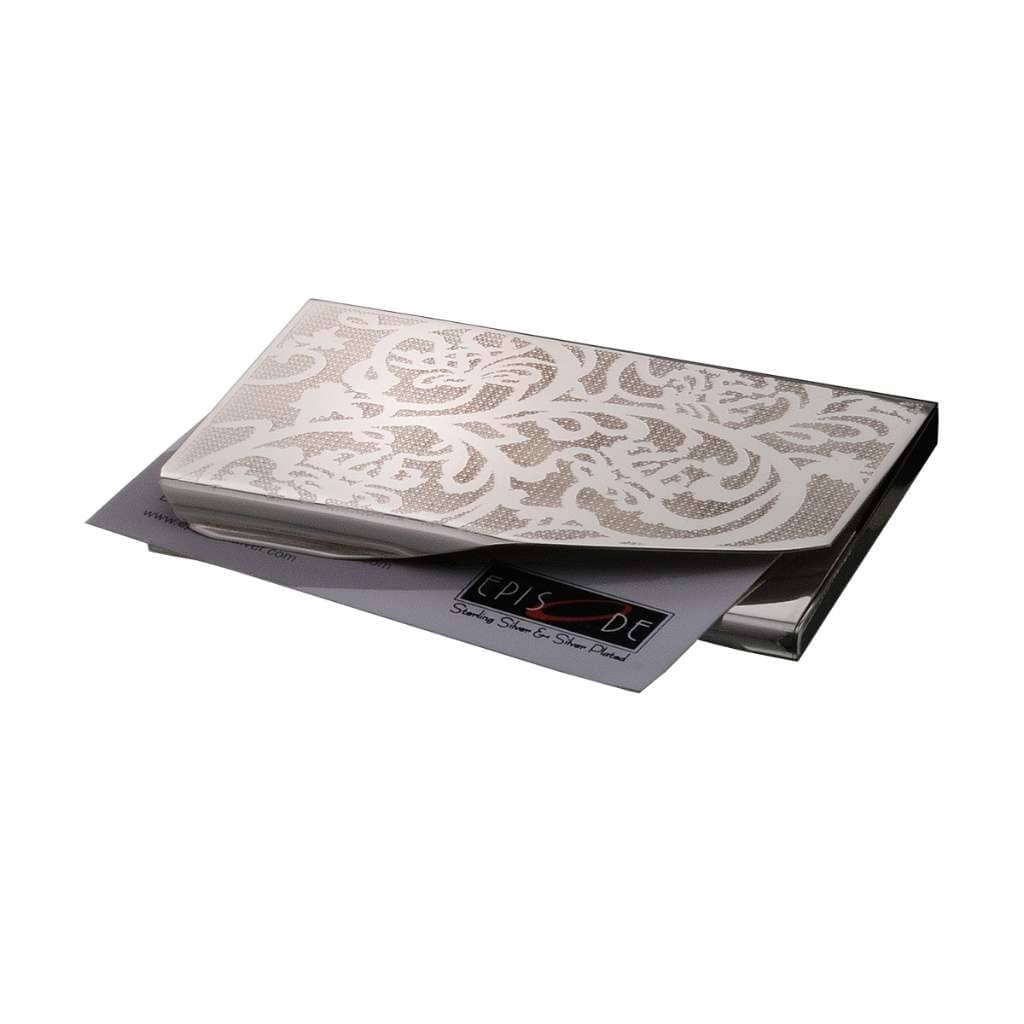 Card Holder Tree Of Life etches a fine scrolling vine pattern from the Tree of Life collection across this silver card holder - white background