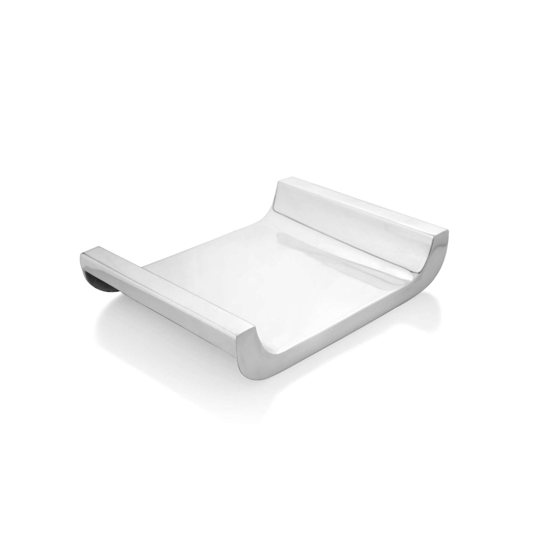 Tray Upturned Edge sets a soft rectangular silver base between two upturned edges that curve up like - white background