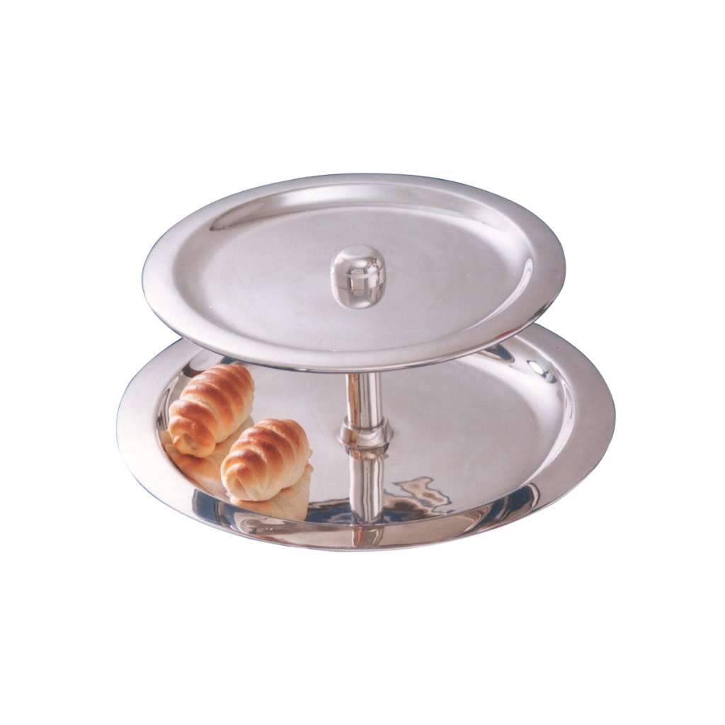 Tray Pastry Double Plate is a silver two-tier serving tray - white background