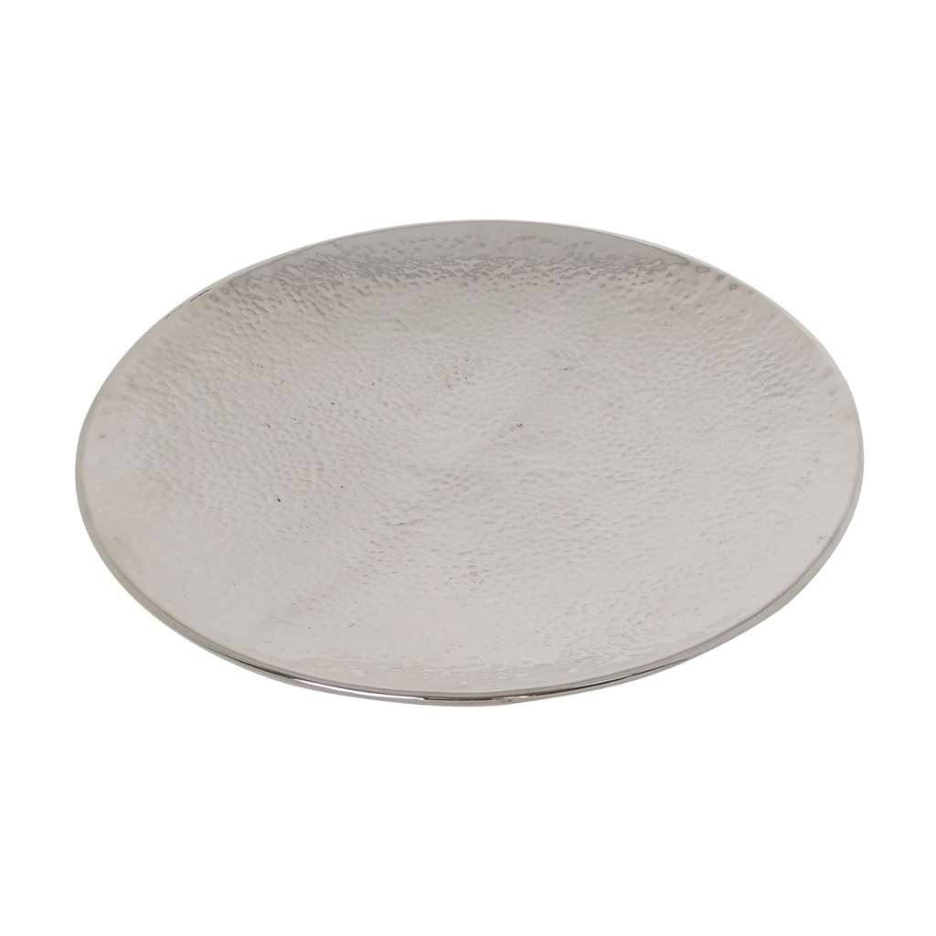 Tray Round Dish Hammered Extra Small is a silver round tray - white background
