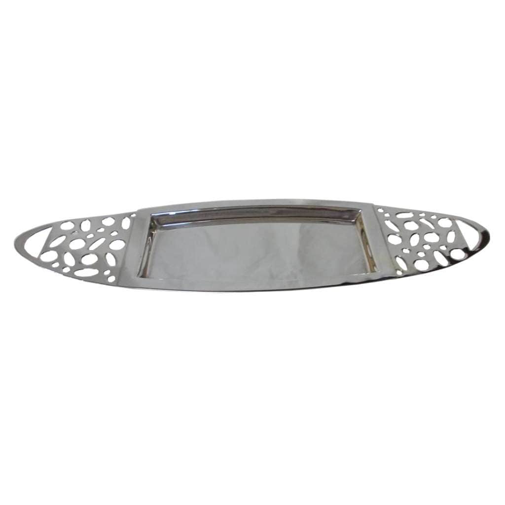Tray Oval With Cutout is a silver tray that pierces its oversized end wings in the same organic cut-out pattern used across the Pebble family - white background