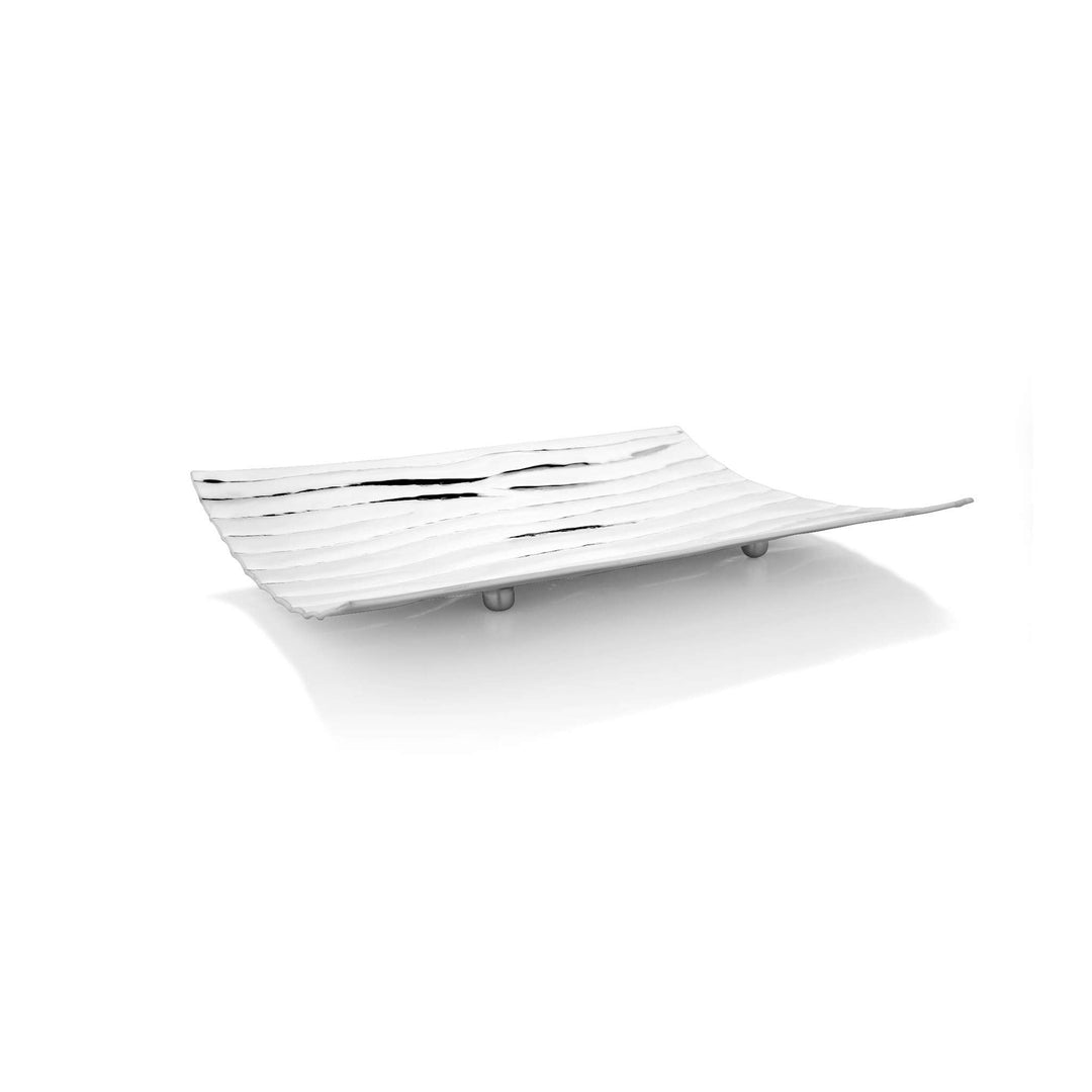 Tray Contour is a rectangular silver platter with a rippled - white background