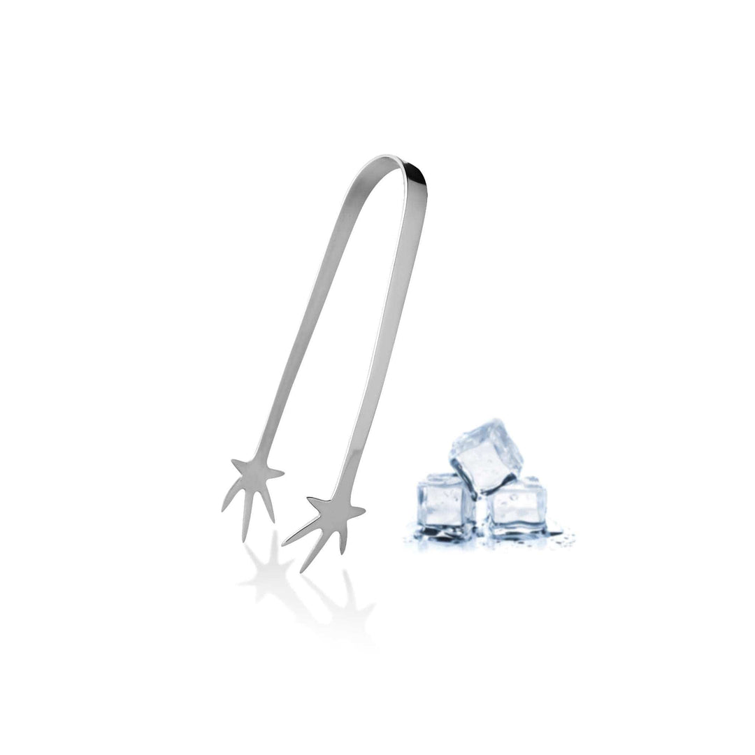 Ice Tong Star is a simple silver ice tong that ends in two small star-shaped tips instead of plain rounded scoops - white background