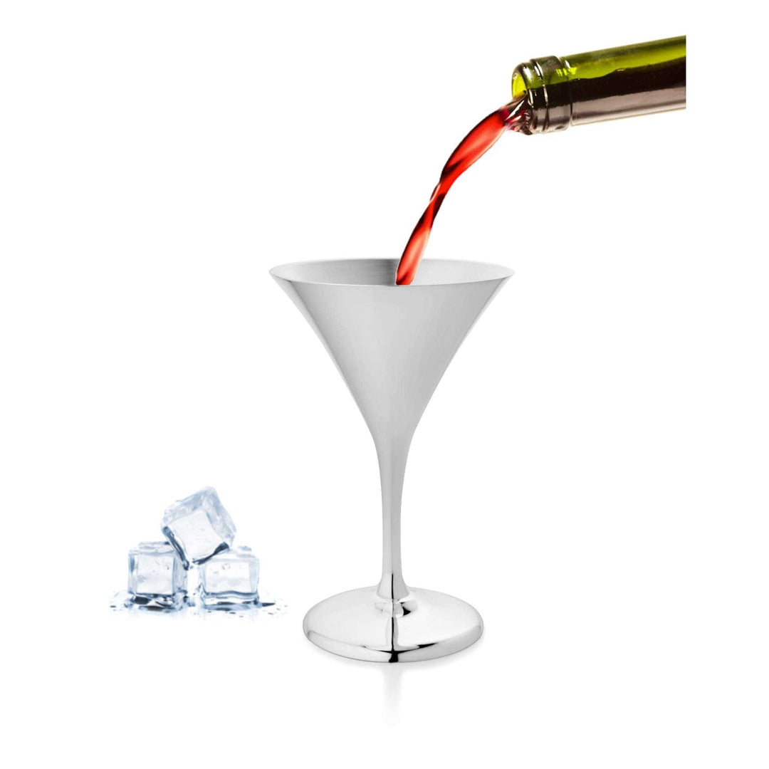 Wine Glass Flute is a silver wine glass shaped like a wide, martini-style cone set on a slender stem - white background