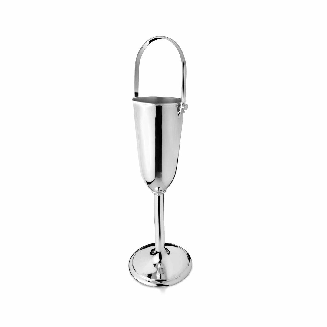 Floor Stand Wine Cooler Empire pairs a trumpet-shaped silver wine cooler with a tall pedestal base, so - white background